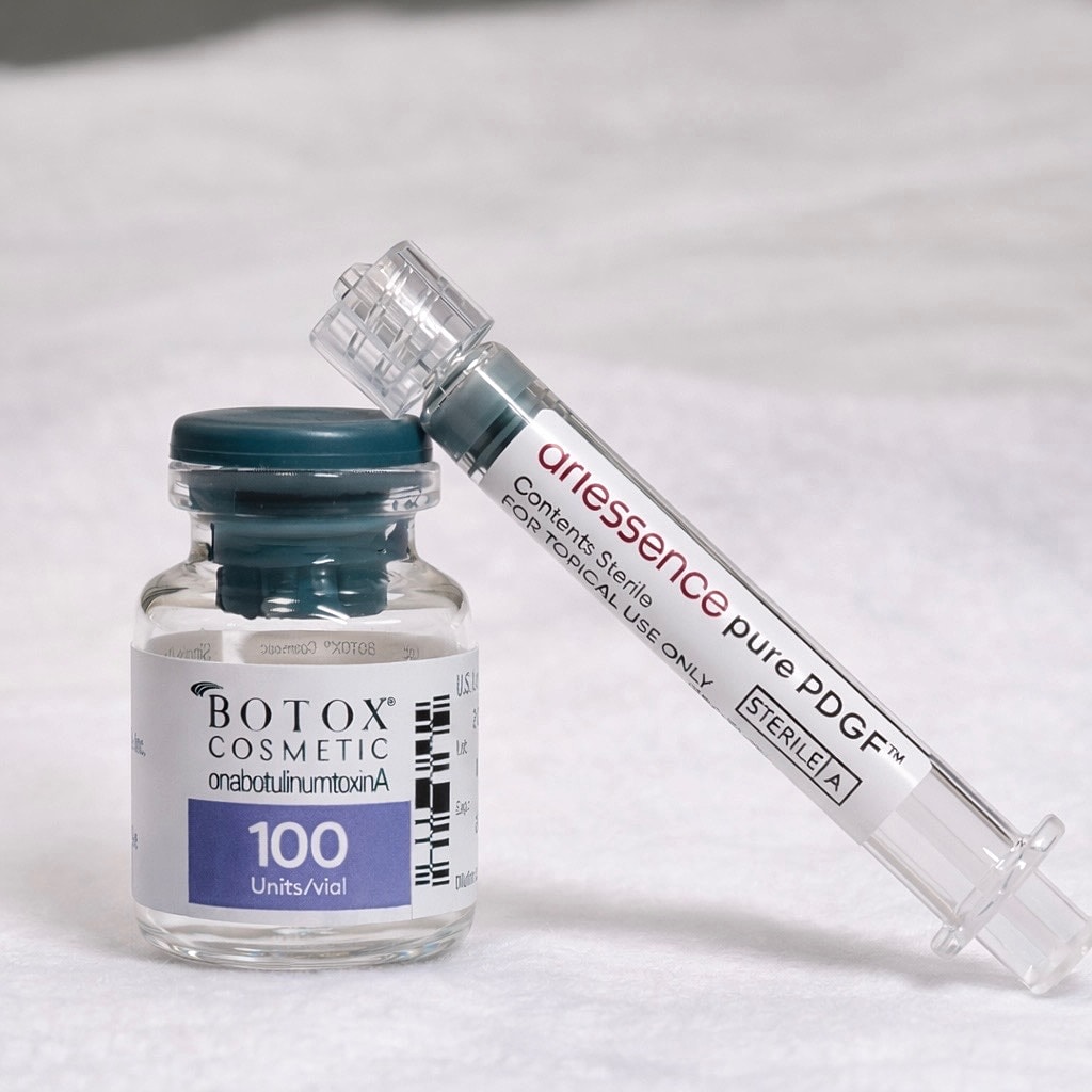Botox vial and syringe with PDGF solution