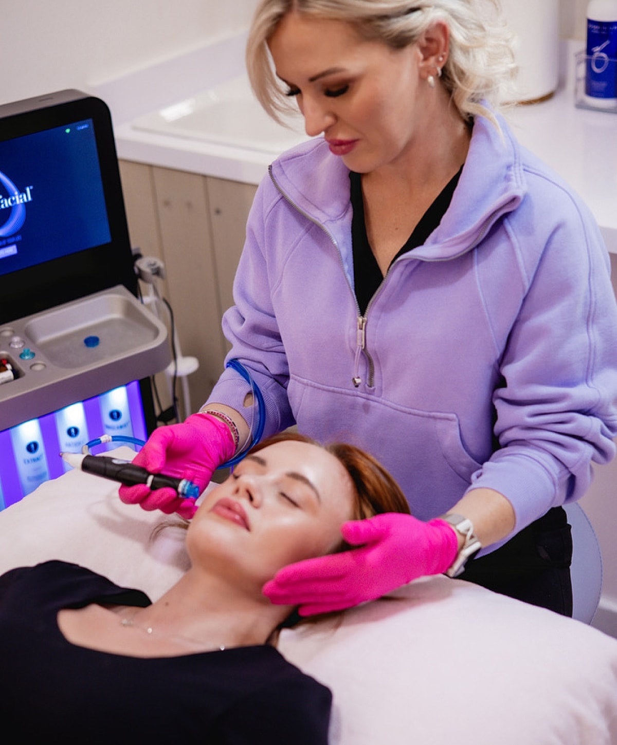 Whitefish Hydrafacial model receiving treatment in office