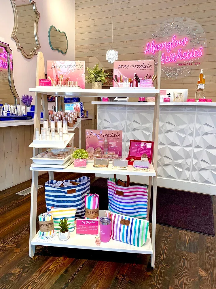 Beauty products display at a modern spa.