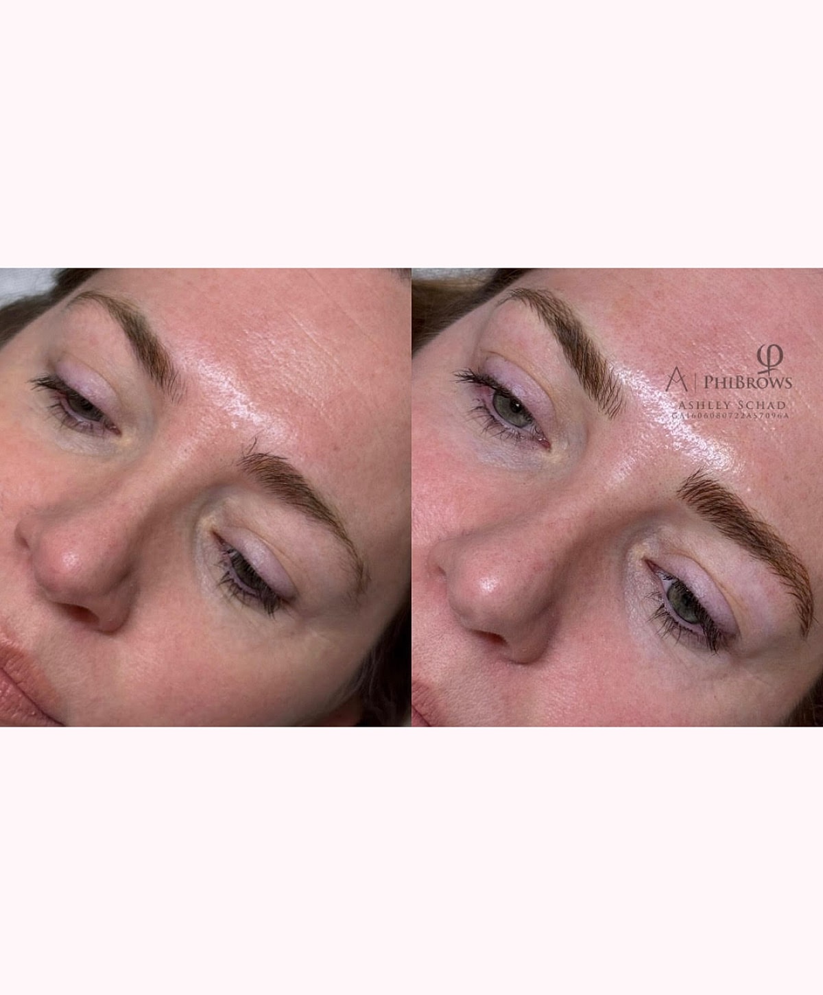 Before and after eyebrow transformation photos.