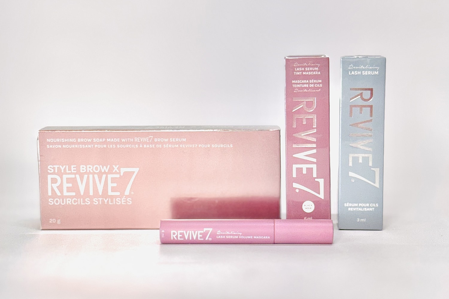 Revive7 brow soap and lash serum packaging
