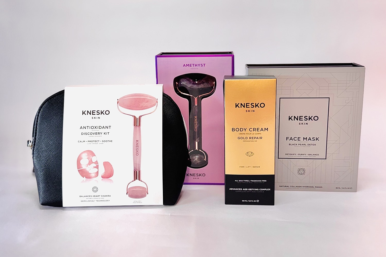 Knesko skincare products including face mask and cream.